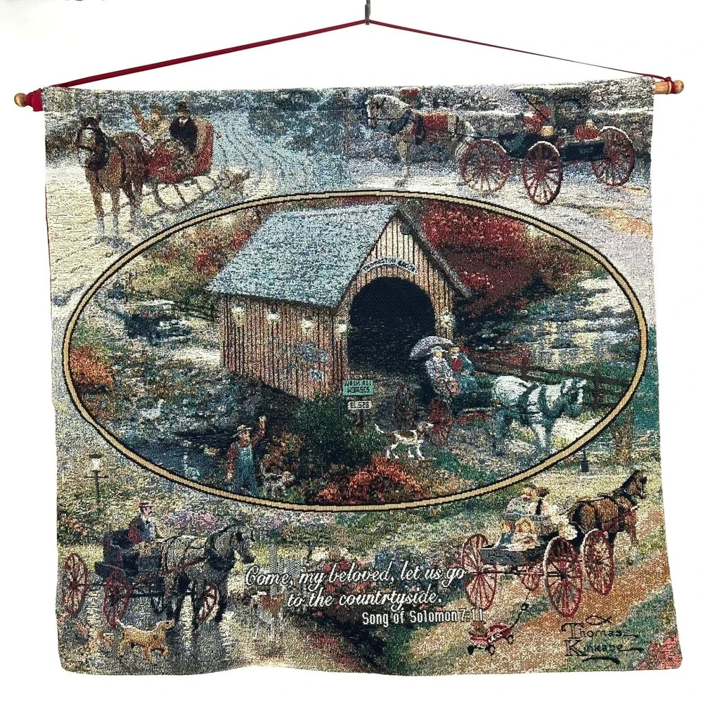 Thomas Kinkade Woven Tapestry Wall Hanging Song of Solomon 7:11 CountrysideDecor